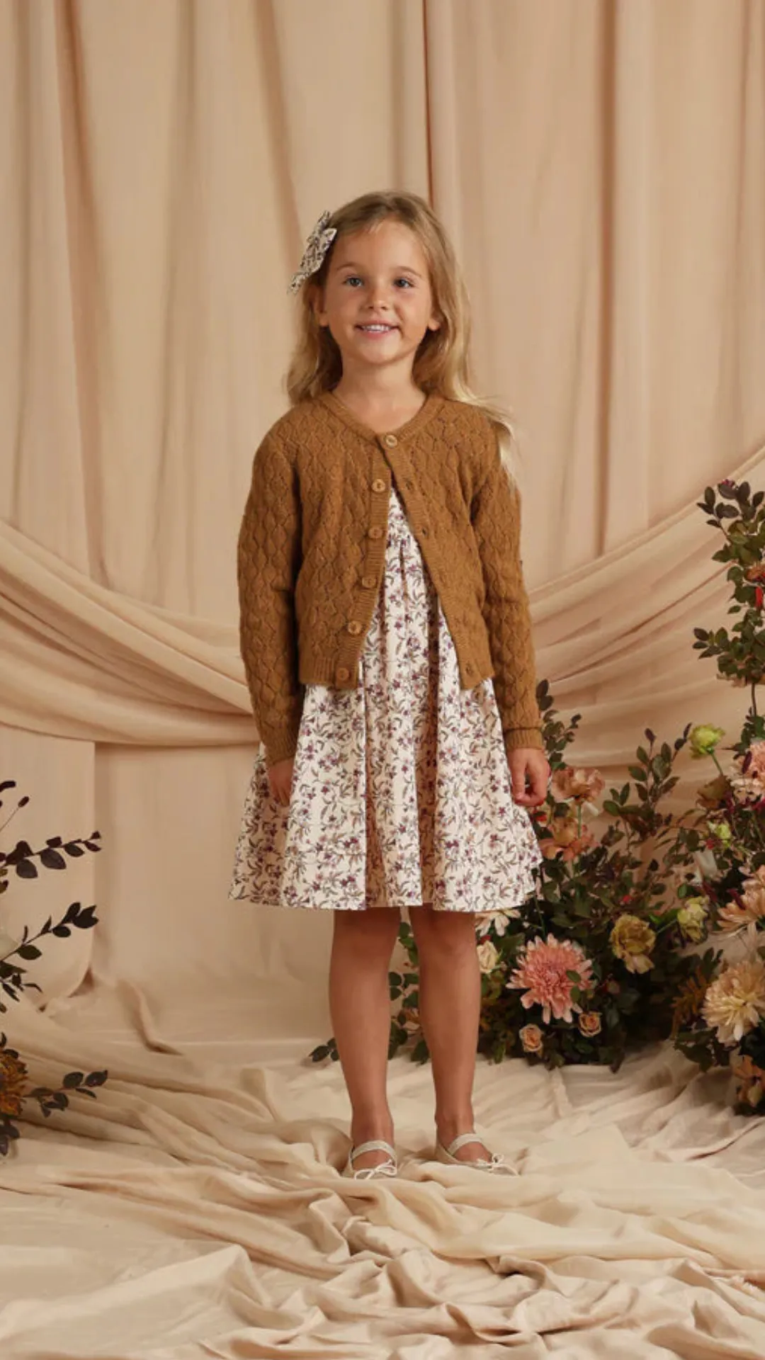 Cropped Pointelle Cardigan in Golden by Noralee
