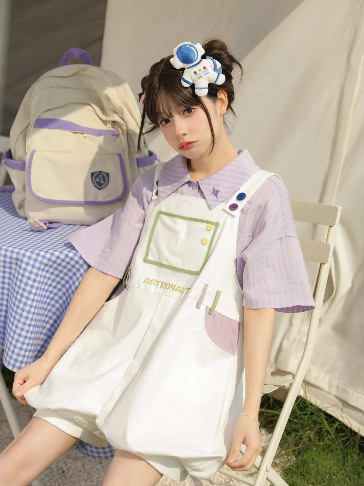 Cute Space Bear Astronaut Bib Overall Shorts