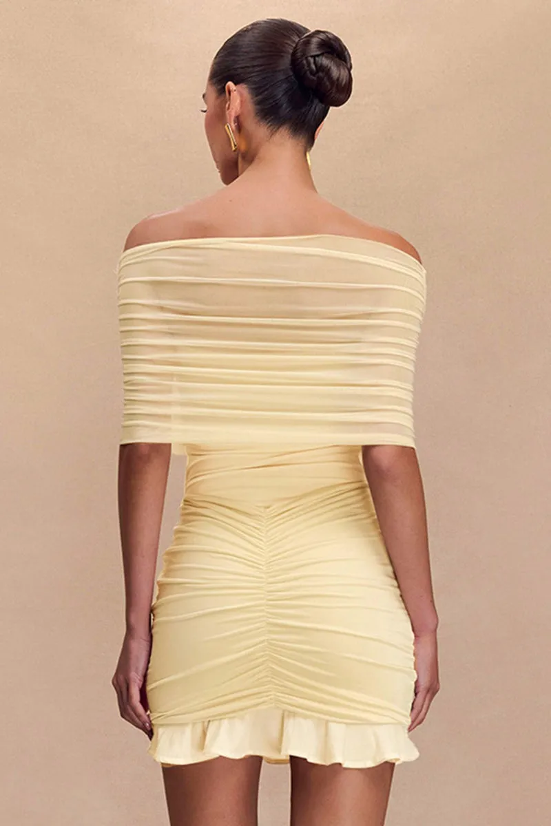 Mesh Sleeveless Off Shoulder Ruched Mini Dress