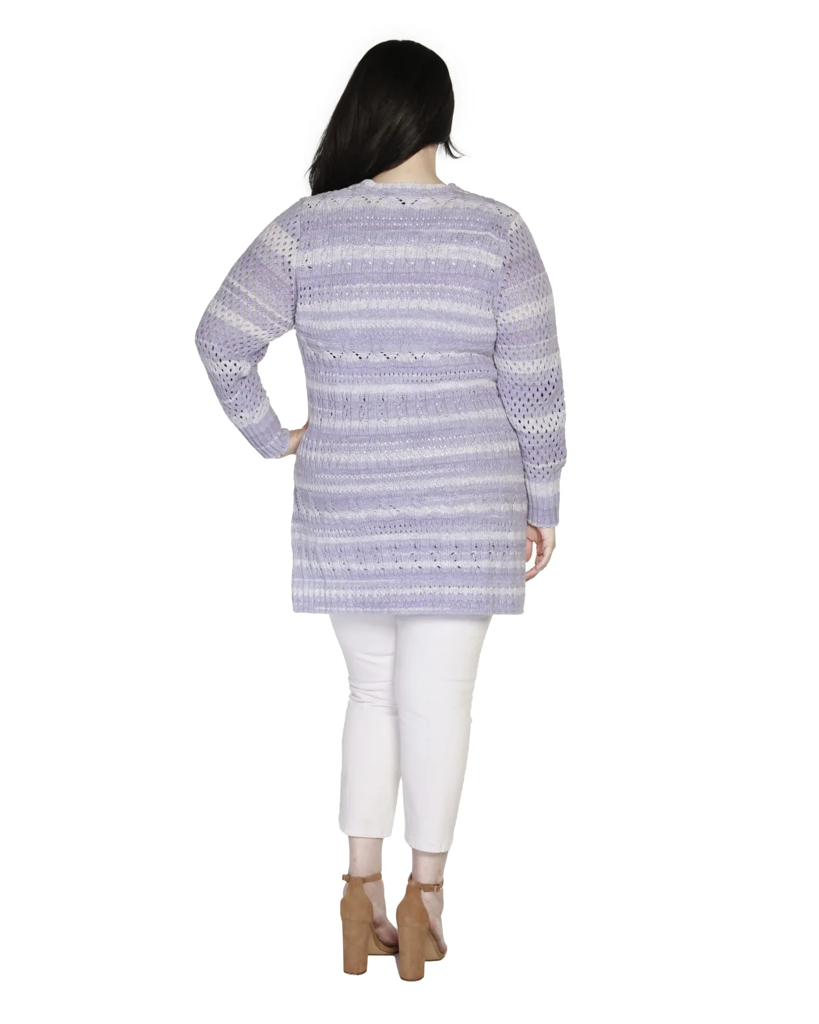 Plus Size Space Dye Button-Front Cardigan | Pale Iris Combo